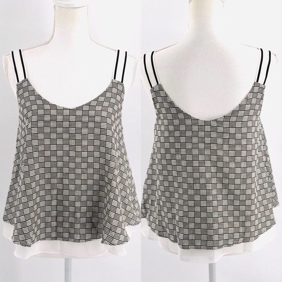 Hem & Thread NEW Womens Size Small Swing Tank Top Layered Black & White Check - Picture 1 of 6